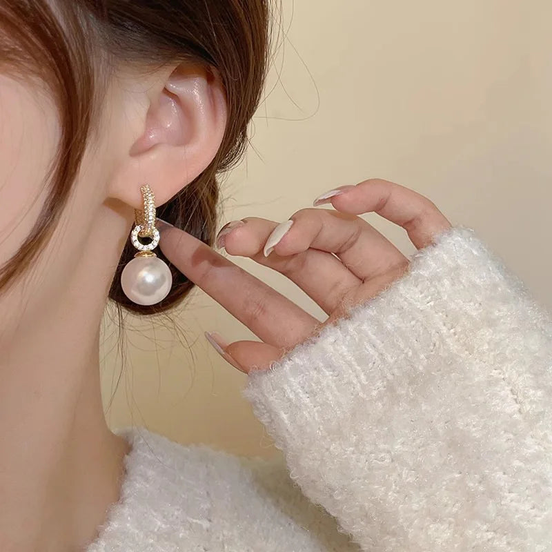 Fiorals AAA Grade White Tahitian Pearl Dangle Earrings 925 Silver Rhodium Plated Pav Setting Ball Fashion Women Wedding Jewelry