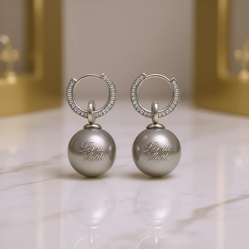 Fiorals AAA Grade White Tahitian Pearl Dangle Earrings 925 Silver Rhodium Plated Pav Setting Ball Fashion Women Wedding Jewelry