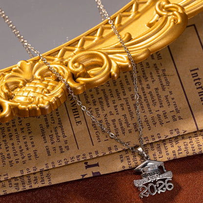 1Pc Women Zirconia 2026 Graduation Cap Pendant Necklace with Copper Water-wave Chain Daily & Beach & Party Jewelry