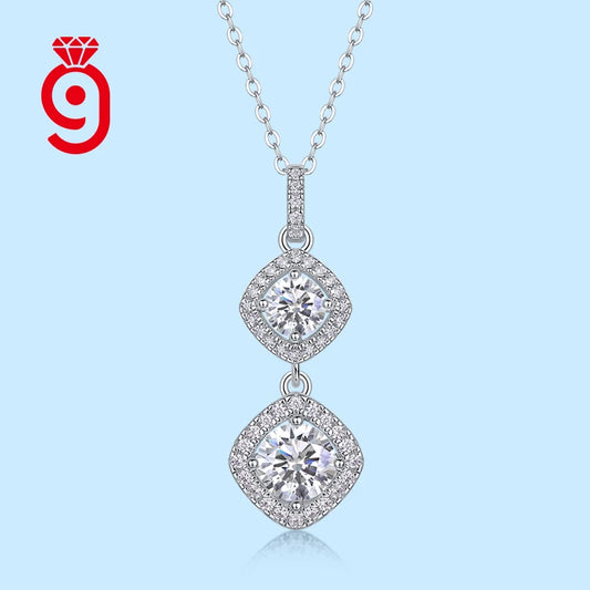 Bridal Sterling Silver Fine Jewelry Round Moissanite Pendant Necklace Wedding Banquet Party Engagement Women Link Chain Necklace