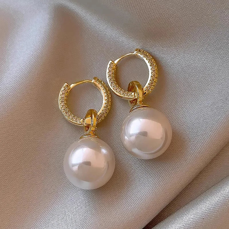 Fiorals AAA Grade White Tahitian Pearl Dangle Earrings 925 Silver Rhodium Plated Pav Setting Ball Fashion Women Wedding Jewelry