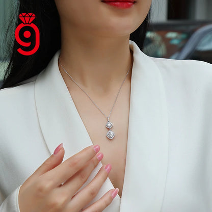 Bridal Sterling Silver Fine Jewelry Round Moissanite Pendant Necklace Wedding Banquet Party Engagement Women Link Chain Necklace