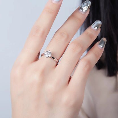 Customized Moissanite Ring Six Claw Female Elegant S925 Sterling Silver Ring Round Brilliant Cut Women Jewelry Fine Jewelry Ring