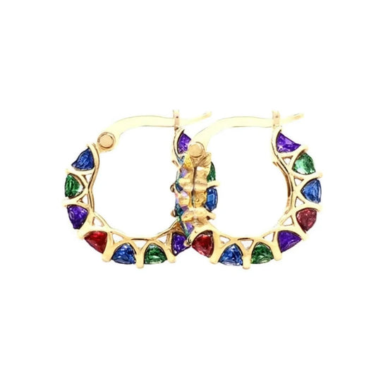 Gold Plated Geometric Hoop Earrings With Multicolor Crystal Rhinestones For Women Party Fashion Jewelry E4386
