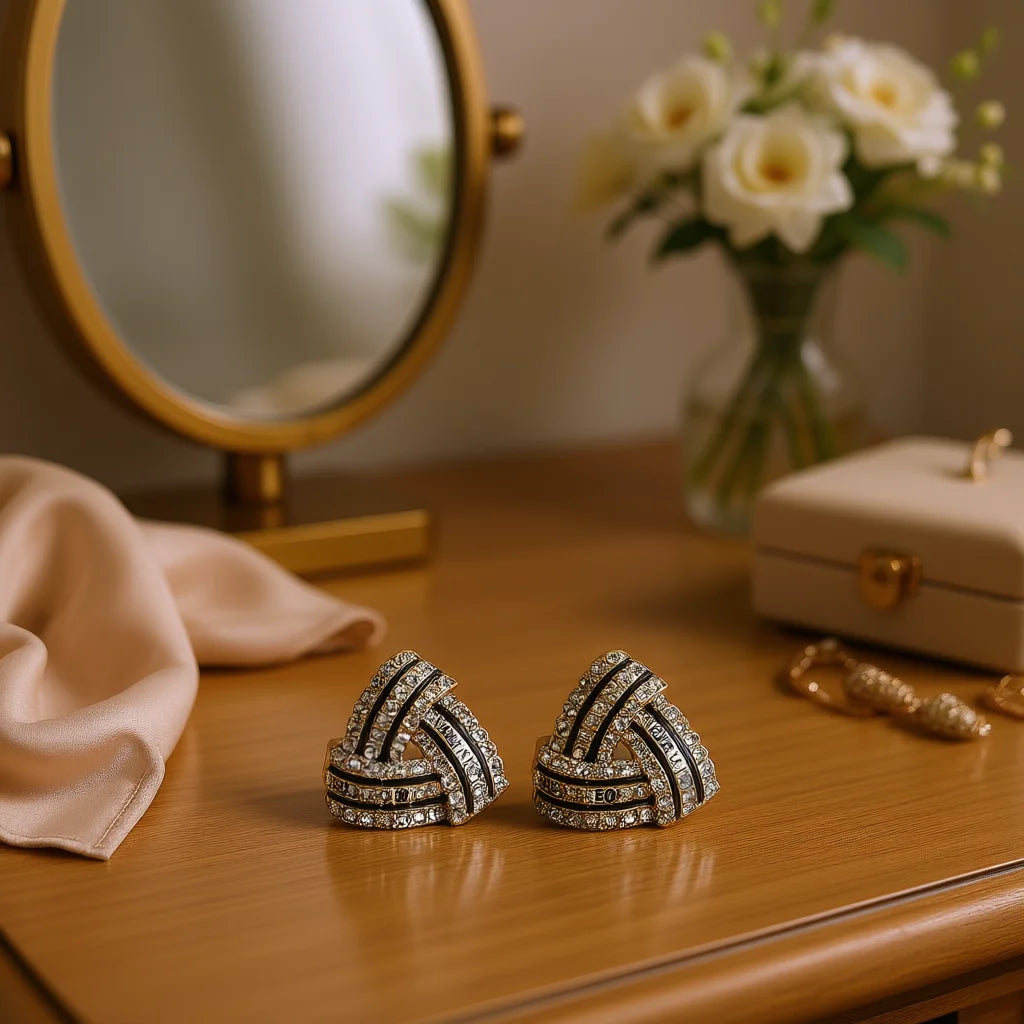 Gold Plated Geometric Stud Earrings With Crystal Rhinestones Love Word Trendy Party Jewelry For Women
