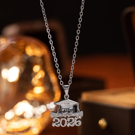 1Pc Women Zirconia 2026 Graduation Cap Pendant Necklace with Copper Water-wave Chain Daily & Beach & Party Jewelry