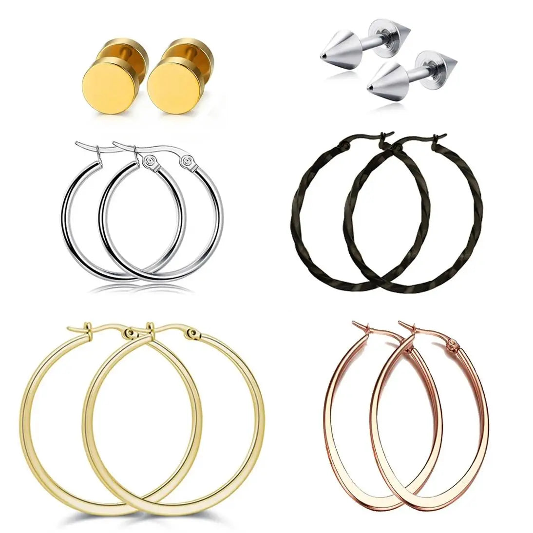 Showfay Gold Color Simple Chic Stainless Steel Stud Earring Set for Women Girls Daily Wear Party Festival Casual Jewelry Gift