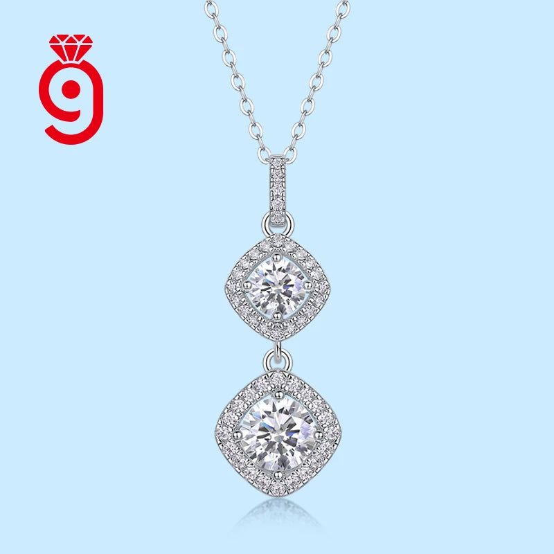 Bridal Sterling Silver Fine Jewelry Round Moissanite Pendant Necklace Wedding Banquet Party Engagement Women Link Chain Necklace