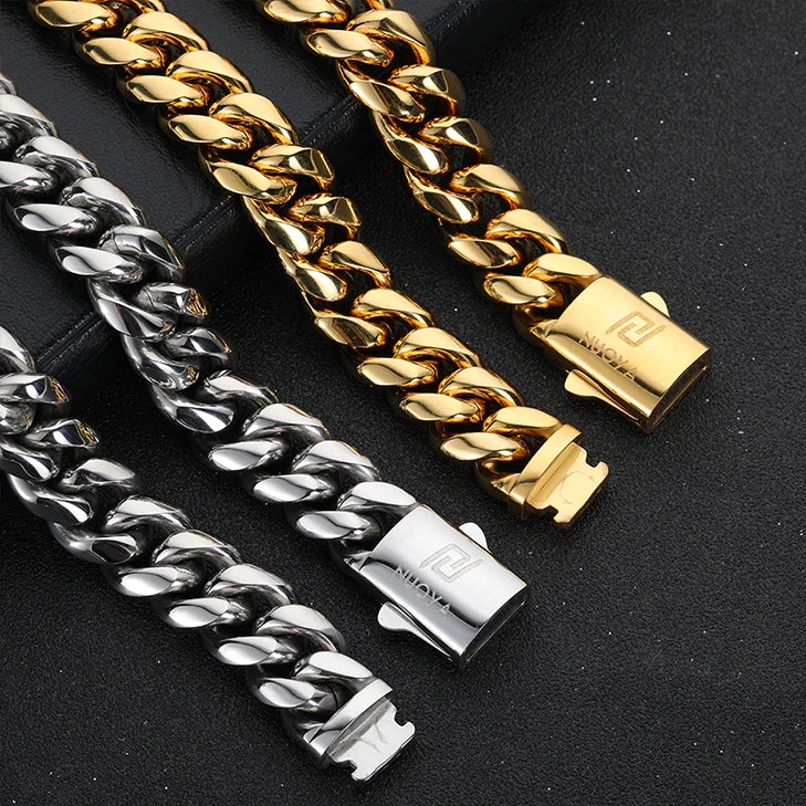 NUOYA Trendy Rapper Jewelry Hip Hop Necklace Personalized Design Cuban Link Chain Necklace for Men and Women Customizable Logo