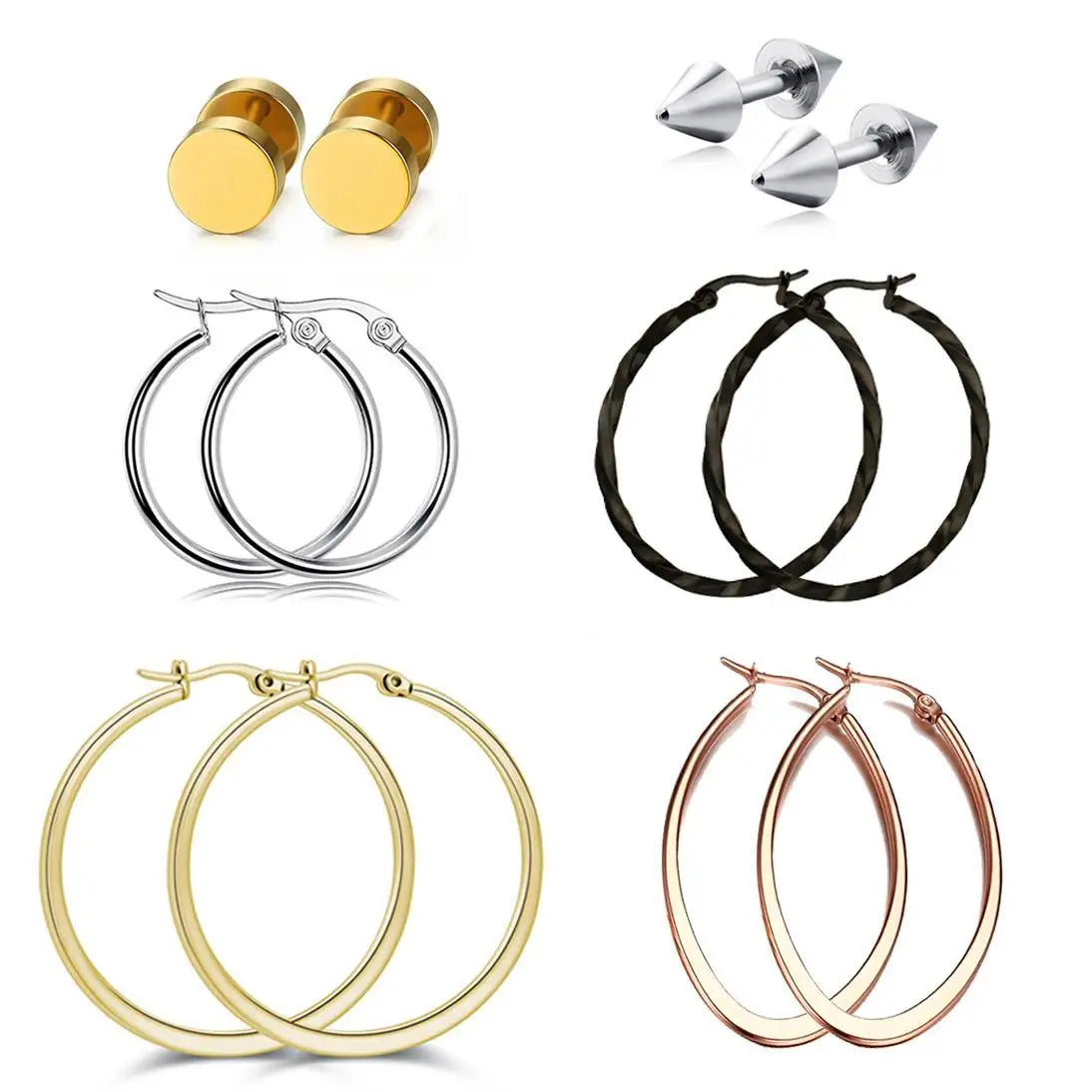 Showfay Gold Color Simple Chic Stainless Steel Stud Earring Set for Women Girls Daily Wear Party Festival Casual Jewelry Gift
