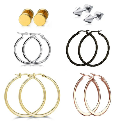 Showfay Gold Color Simple Chic Stainless Steel Stud Earring Set for Women Girls Daily Wear Party Festival Casual Jewelry Gift