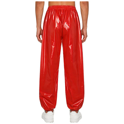 Pantalones Holgados Brillantes para Hombre Y2K con Cordón en la Cintura, Elástico en la Cintura, Bolsillos Laterales, Pantalones de Chándal Holgados y Brillantes, Disfraces de Hip Hop