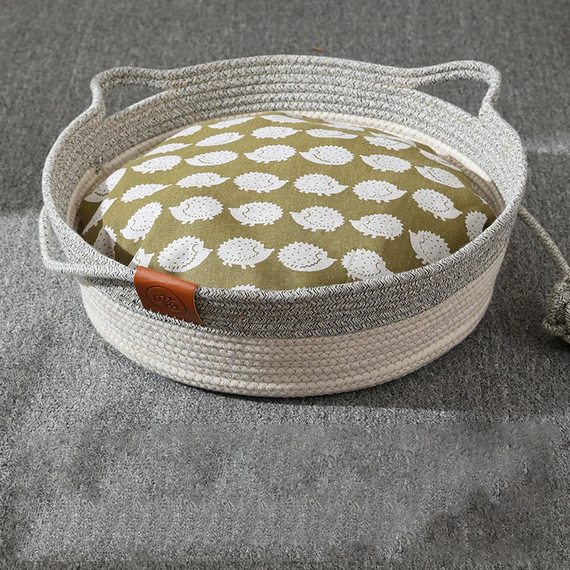 Cat Bed Pet Nest Pure Manual Rattan Woven Cattailgrass Cat Scratch Board Removable Washable Winter Warm Pad All-Season