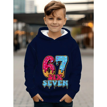Children's Clothing Boys' Funny Number "67" Creative Print Hooded Sweatshirt Boys' Casual Sports Long Sleeve Hoodie Jacket Tops