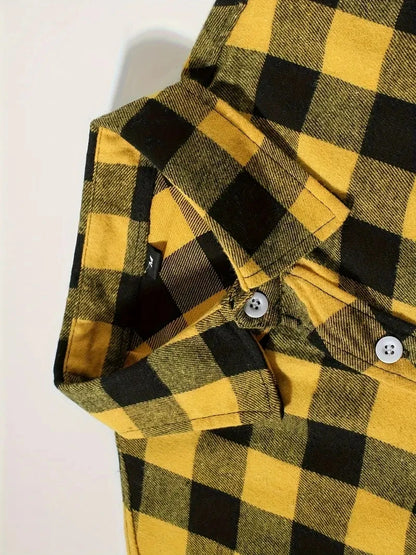 Camisas de hombre con un solo botón, clásicas a cuadros, informal elegante, camisa de franela de manga larga, dos bolsillos en el pecho, diseño de primavera otoño, tops para hombre