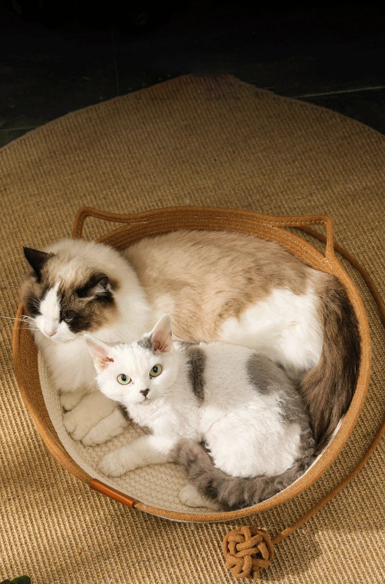 Cat Bed Pet Nest Pure Manual Rattan Woven Cattailgrass Cat Scratch Board Removable Washable Winter Warm Pad All-Season
