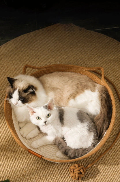 Cat Bed Pet Nest Pure Manual Rattan Woven Cattailgrass Cat Scratch Board Removable Washable Winter Warm Pad All-Season