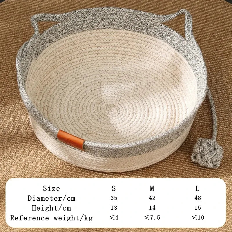 Cat Bed Pet Nest Pure Manual Rattan Woven Cattailgrass Cat Scratch Board Removable Washable Winter Warm Pad All-Season