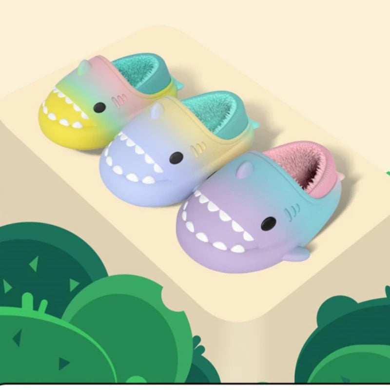 Winter Cute Children EVA Shark Slippers Girls Soft Indoor Home Cotton Sandals Boys Non-Slip Thick Slides Kids Waterproof Shoes