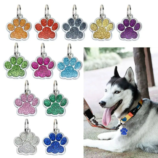 Dog Tags Cat Dog Glitter Pendant Paw Print Puppy Pet Collar Tag Pendant Pet Accessories