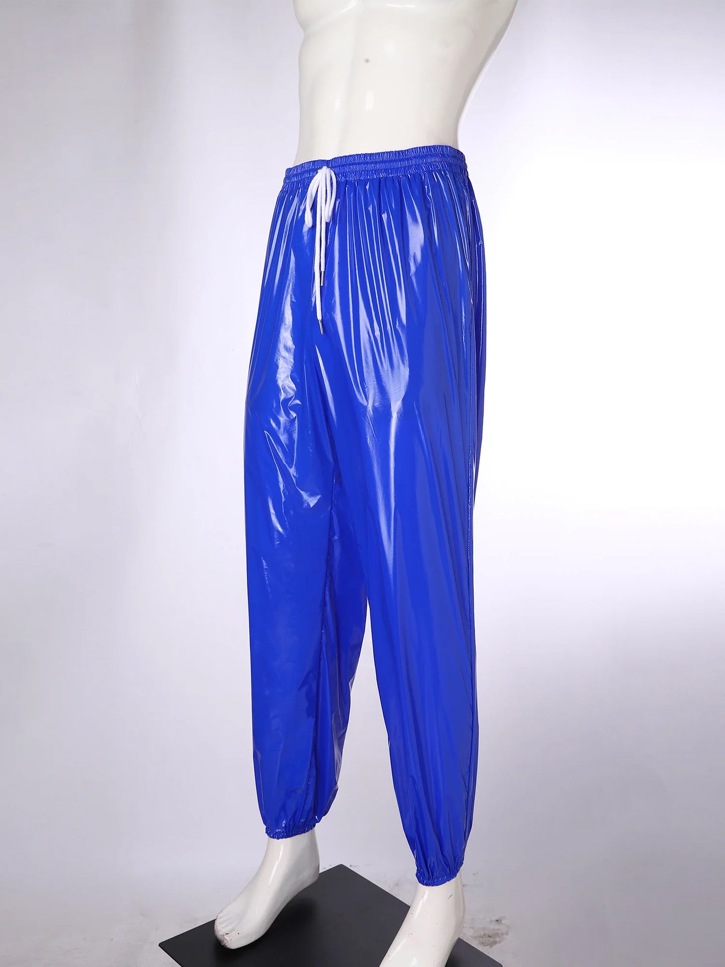 Pantalones Holgados Brillantes para Hombre Y2K con Cordón en la Cintura, Elástico en la Cintura, Bolsillos Laterales, Pantalones de Chándal Holgados y Brillantes, Disfraces de Hip Hop