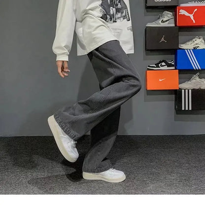 Nuevos pantalones vaqueros coreanos holgados para hombre, de calle, rectos, de mezclilla, de pierna ancha, Hip Hop, holgados, azul claro, gris, negro