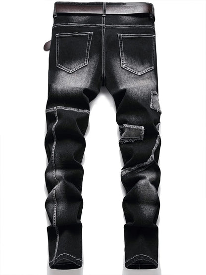 Mid-high waist fringed jeans, street style, solid color, suitable for all seasons.