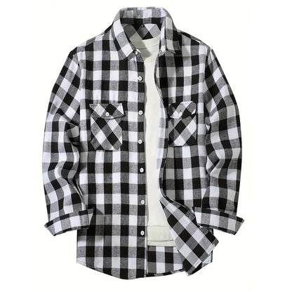 Camisas de hombre con un solo botón, clásicas a cuadros, informal elegante, camisa de franela de manga larga, dos bolsillos en el pecho, diseño de primavera otoño, tops para hombre