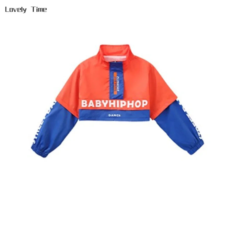 Boys Hip Hop Contrast Jacket Cargo Pants Girls Sweatshirt Pullovers Street Dance Clothes Sets Kids Tracksuit Children Streetwear
