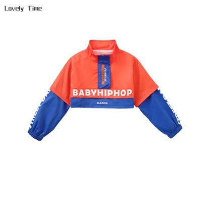 Boys Hip Hop Contrast Jacket Cargo Pants Girls Sweatshirt Pullovers Street Dance Clothes Sets Kids Tracksuit Children Streetwear