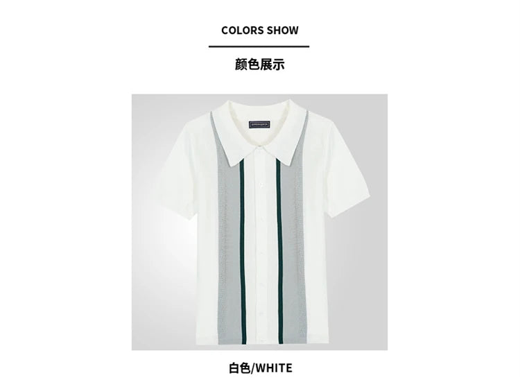European Style Jacquard Polo Shirts Man Knitwear Business Casual Summer Coolness Quality Viscose Elastic Silky Camisas De Hombre
