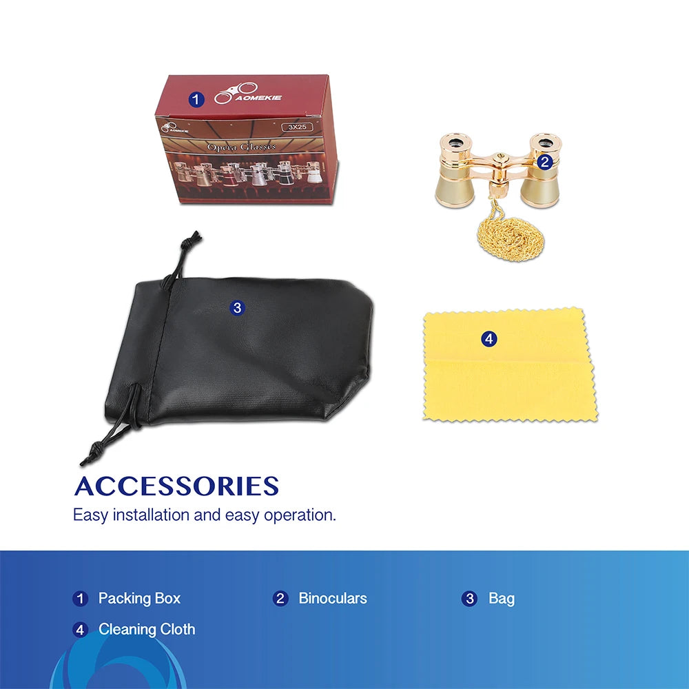 Opera Glasses Binoculars 3X25 Theater Glasses Mini Binocular Compact with Chain for Adults Women Kids in Musical Concert