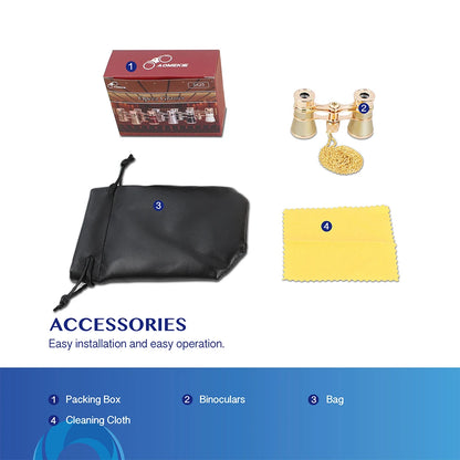 Opera Glasses Binoculars 3X25 Theater Glasses Mini Binocular Compact with Chain for Adults Women Kids in Musical Concert