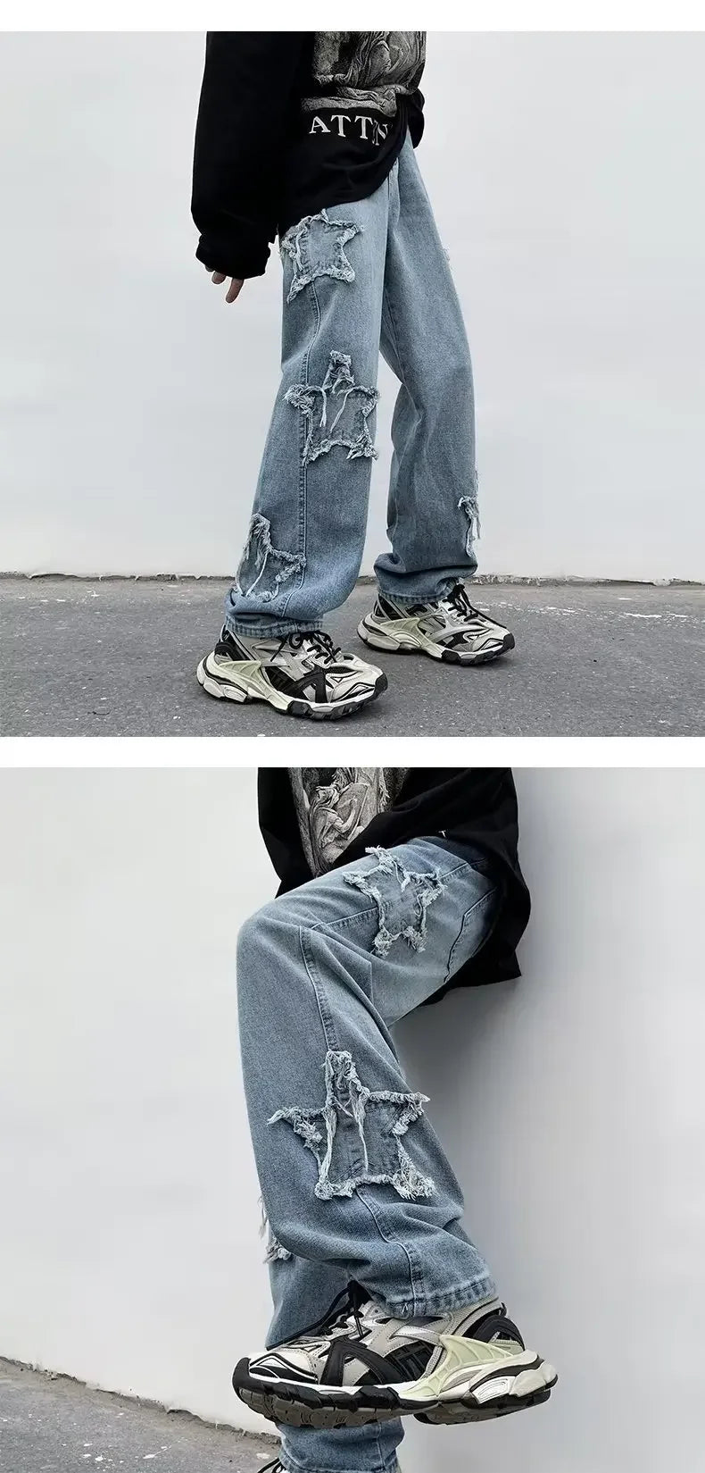2025 New Fashion Stars Towel Embroidery Brown Men Jeans Pants Y2K Clothes Straight Hip Hop Cotton Trousers Pantalon Homme