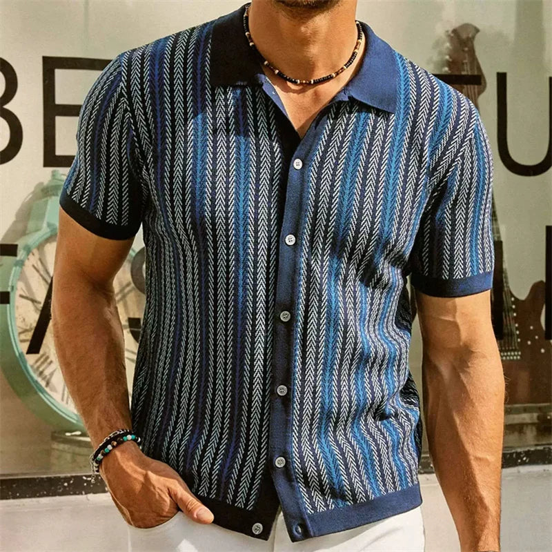 European Style Jacquard Polo Shirts Man Knitwear Business Casual Summer Coolness Quality Viscose Elastic Silky Camisas De Hombre