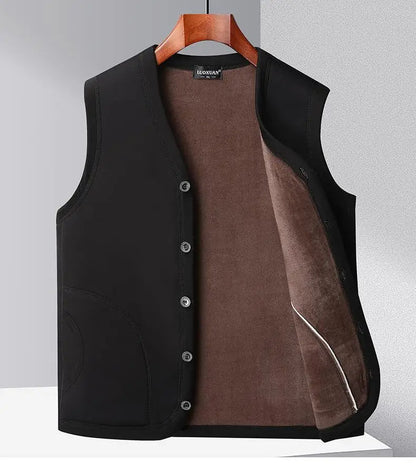 2026 Men's Autumn Winter Fashion V-neck Thickened Plus Velves Warm Vest Man Sleeveless Jackets Solid Slim Casual Waistcoat Male