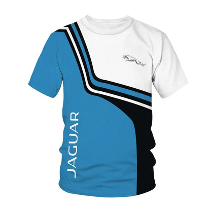 Jaguar men's and women's T-shirts, 3D racing printed streetwear, sports, casual, fashionable, oversized, round neck