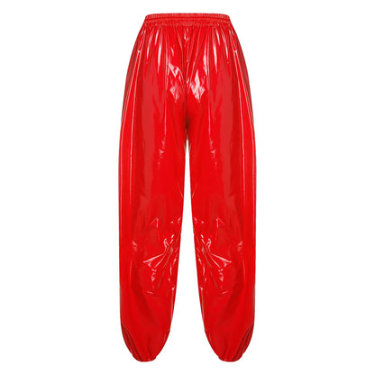 Pantalones Holgados Brillantes para Hombre Y2K con Cordón en la Cintura, Elástico en la Cintura, Bolsillos Laterales, Pantalones de Chándal Holgados y Brillantes, Disfraces de Hip Hop