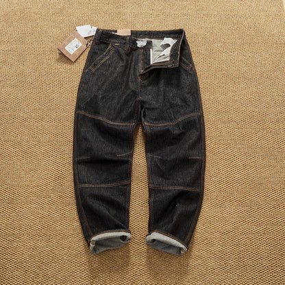 2025 Autumn New American Retro Heavyweight 3D cutting High-end Comfort Denim Men's Fashion Washed Straight Casual Tapered Jeans