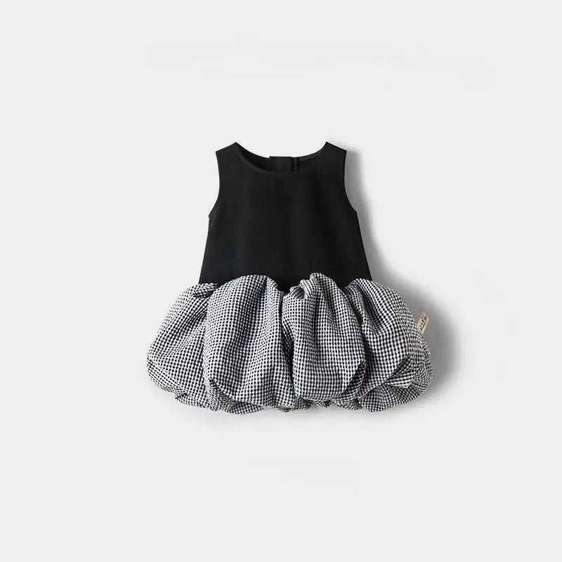 2025 Korea Girls Baby Summer Spring Autumn Dress Plaid Patchwork Casual Dresses Fashion Kids Children Clothes Vestidos