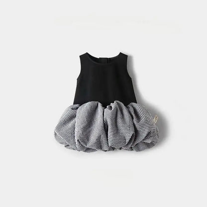 2025 Korea Girls Baby Summer Spring Autumn Dress Plaid Patchwork Casual Dresses Fashion Kids Children Clothes Vestidos