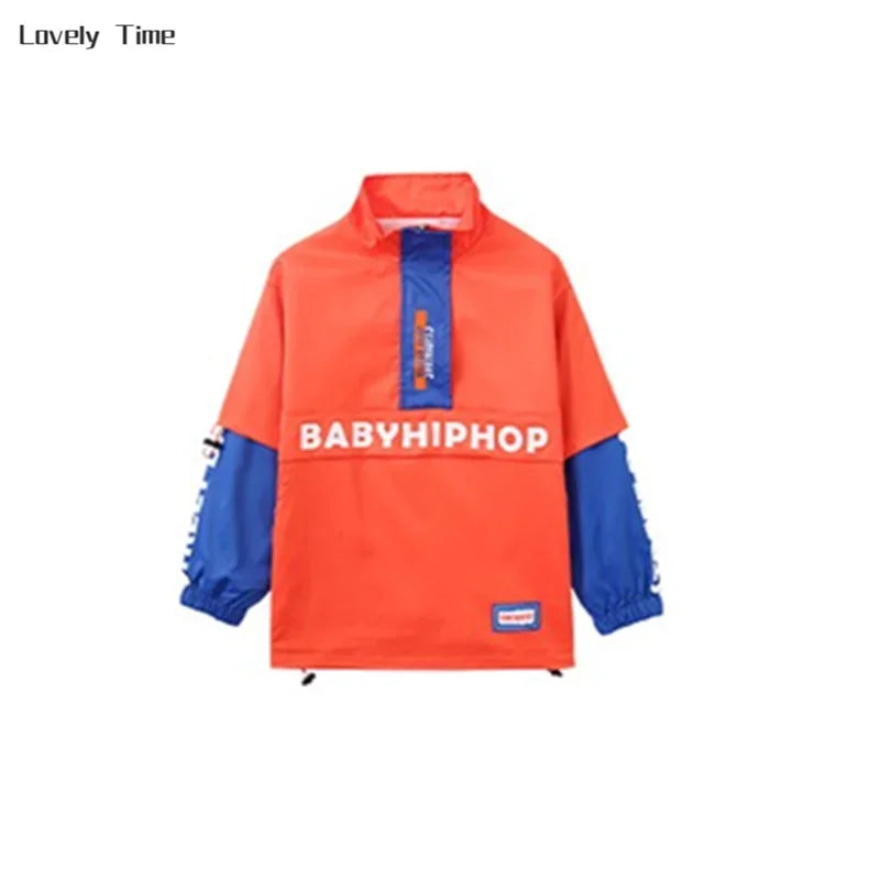 Boys Hip Hop Contrast Jacket Cargo Pants Girls Sweatshirt Pullovers Street Dance Clothes Sets Kids Tracksuit Children Streetwear