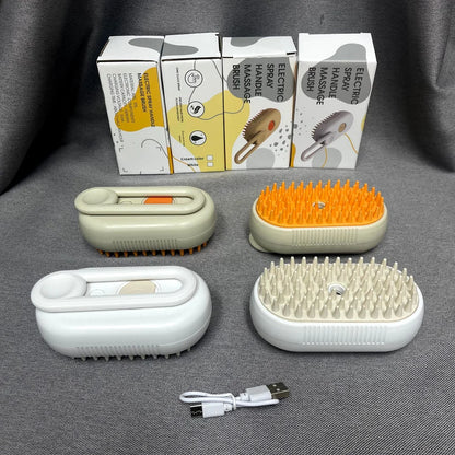 Rotate Steam Brush for Cat Dog Comb Electric Spray Removes Hair Cat Brush Soft Silicone Massage Grooming Comb Pet Accessories