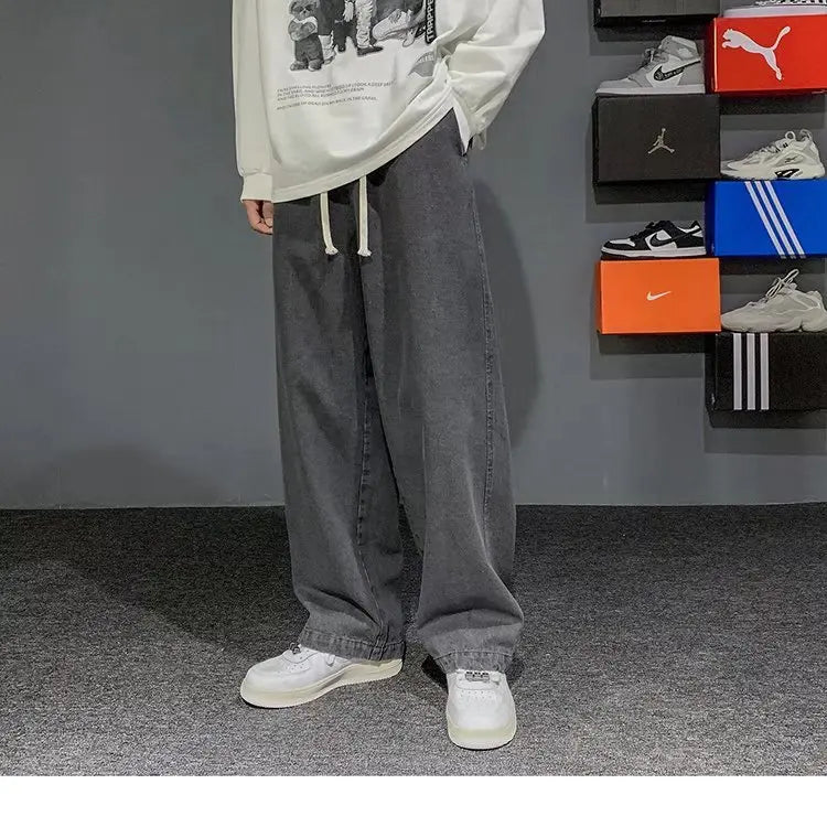 Nuevos pantalones vaqueros coreanos holgados para hombre, de calle, rectos, de mezclilla, de pierna ancha, Hip Hop, holgados, azul claro, gris, negro