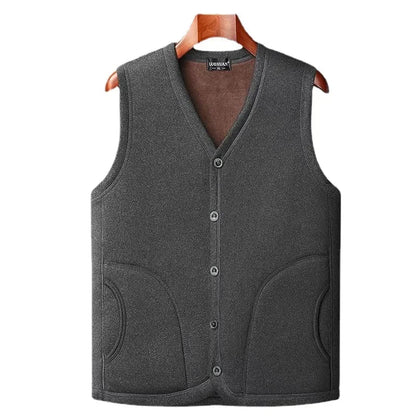 2026 Men's Autumn Winter Fashion V-neck Thickened Plus Velves Warm Vest Man Sleeveless Jackets Solid Slim Casual Waistcoat Male