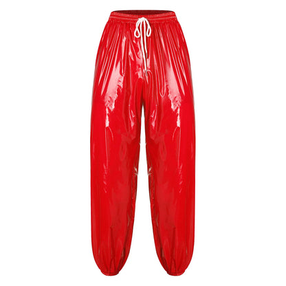 Pantalones Holgados Brillantes para Hombre Y2K con Cordón en la Cintura, Elástico en la Cintura, Bolsillos Laterales, Pantalones de Chándal Holgados y Brillantes, Disfraces de Hip Hop