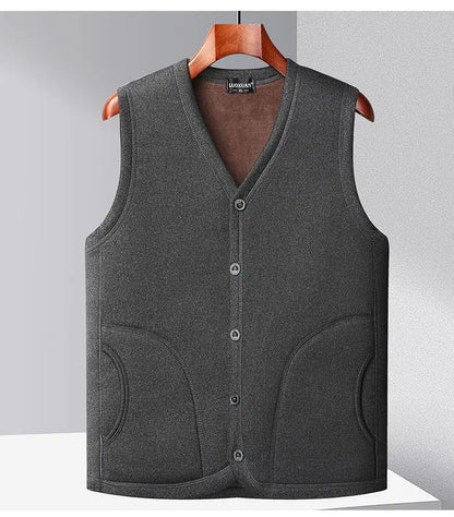 2026 Men's Autumn Winter Fashion V-neck Thickened Plus Velves Warm Vest Man Sleeveless Jackets Solid Slim Casual Waistcoat Male