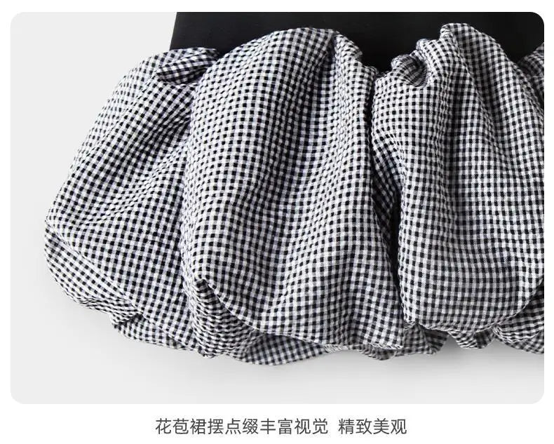 2025 Korea Girls Baby Summer Spring Autumn Dress Plaid Patchwork Casual Dresses Fashion Kids Children Clothes Vestidos