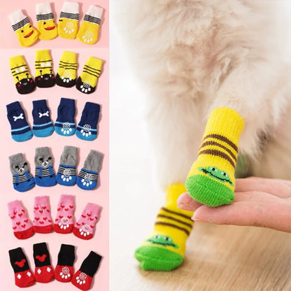 4pcs/set Dog Socks Cute Pattern Foot Covers Warm Anti Slip Shoes Puppy Paw Protector Christmas Gift Pet Accessories