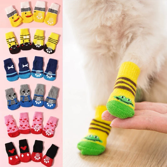 4pcs/set Dog Socks Cute Pattern Foot Covers Warm Anti Slip Shoes Puppy Paw Protector Christmas Gift Pet Accessories